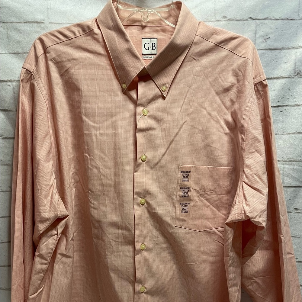 ❄️Geoffrey Beene Men’s XL Button Up Coral Plaid Long Sleeve Shirt.‎